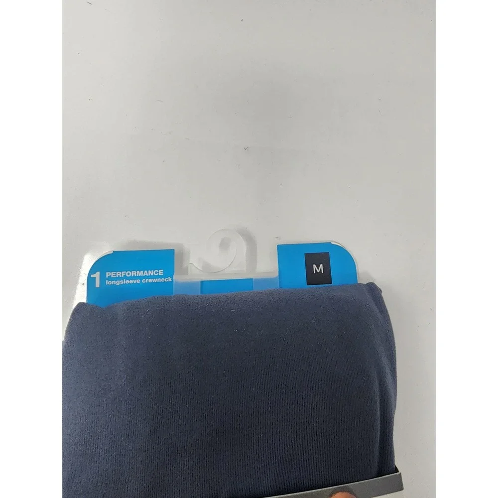 Hanes Mens Baselayer Long Sleeve Crewneck Blue Polyester Blend Athletic Size M